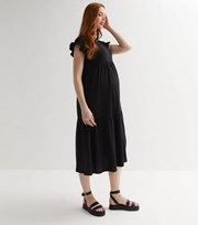 New Look Maternity Black Frill Sleeve Tiered Midi Smock Dress